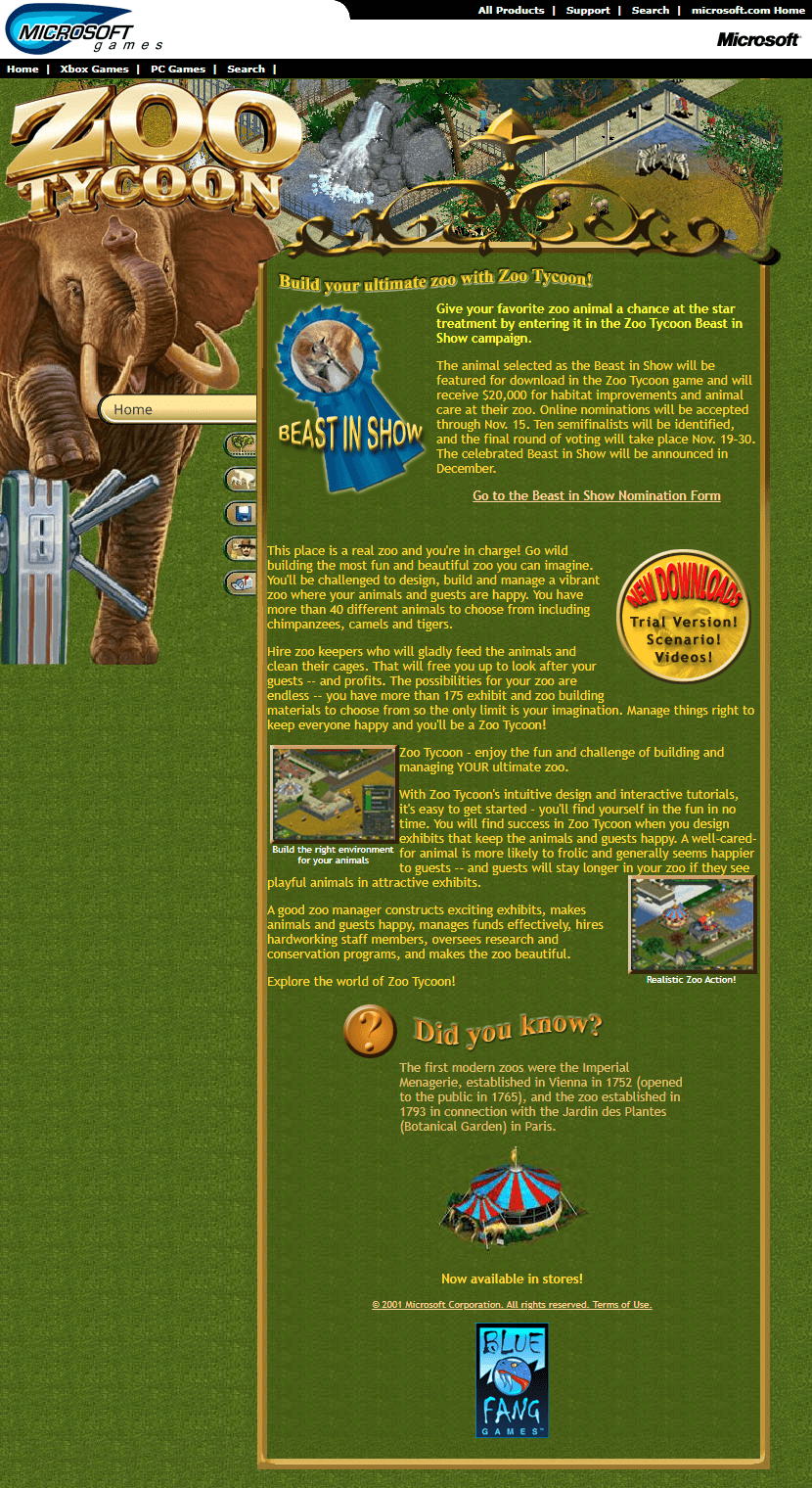 Microsoft Games in 2001 - Web Design Museum