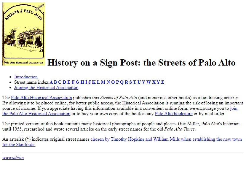 History on a Sign Post: the Streets of Palo Alto website in 1994