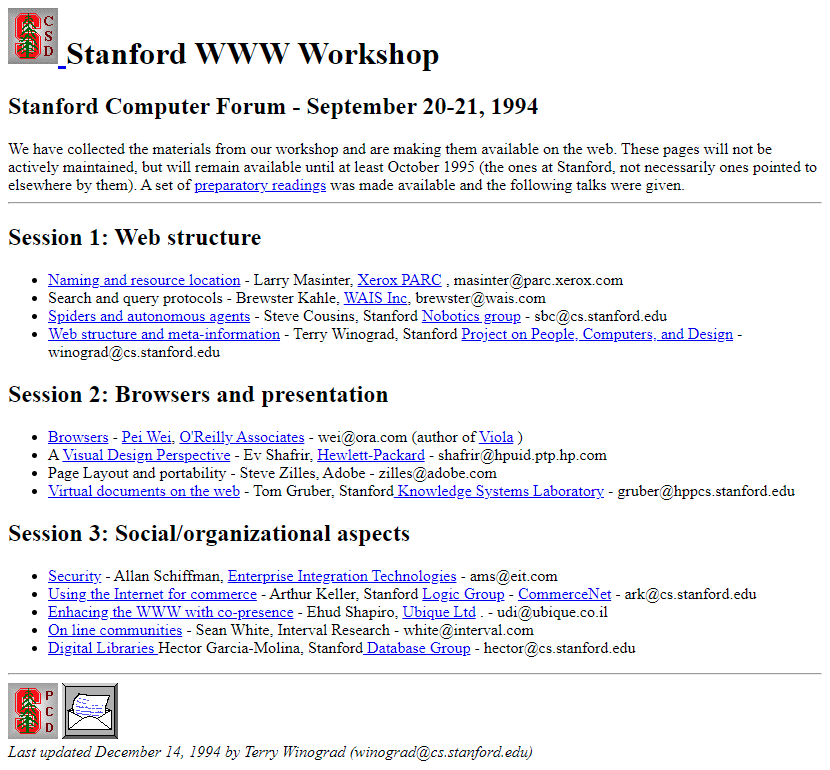 Stanford WWW Workshop website in 1994