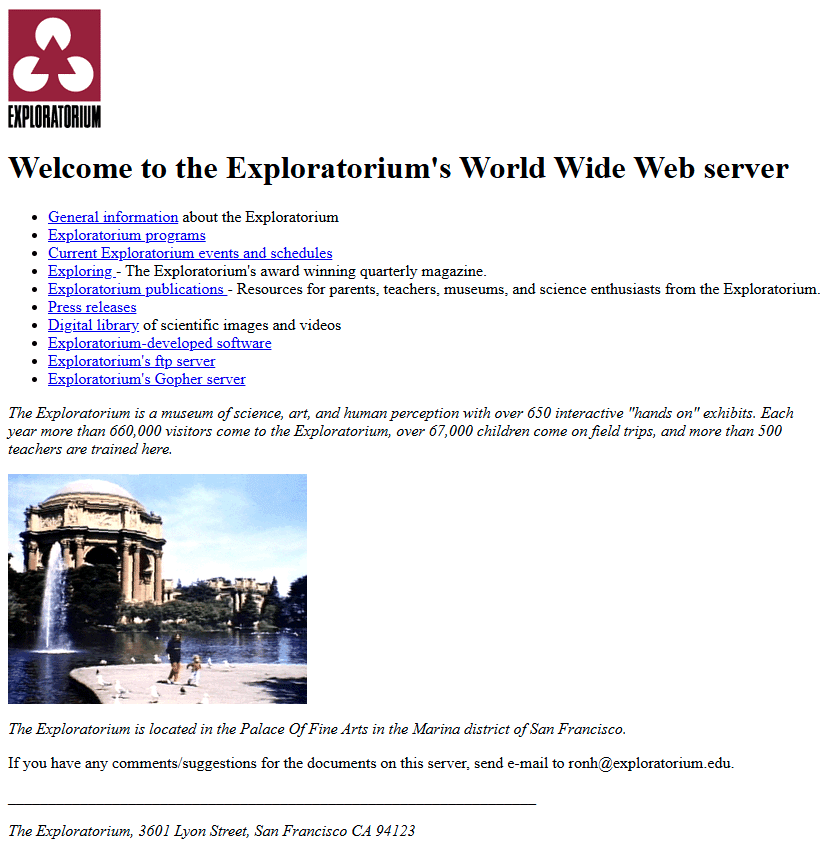 The Exploratorium website in 1994