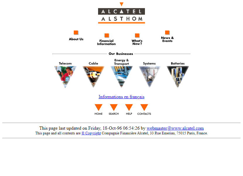 Alcatel Alsthom website in 1996