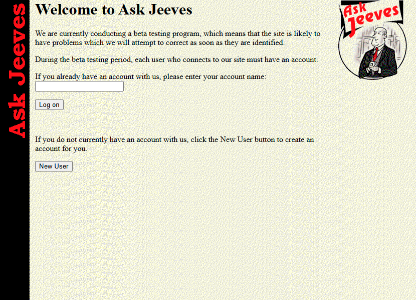 Ask Jeeves website in 1996