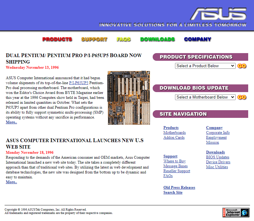 ASUS website in 1996