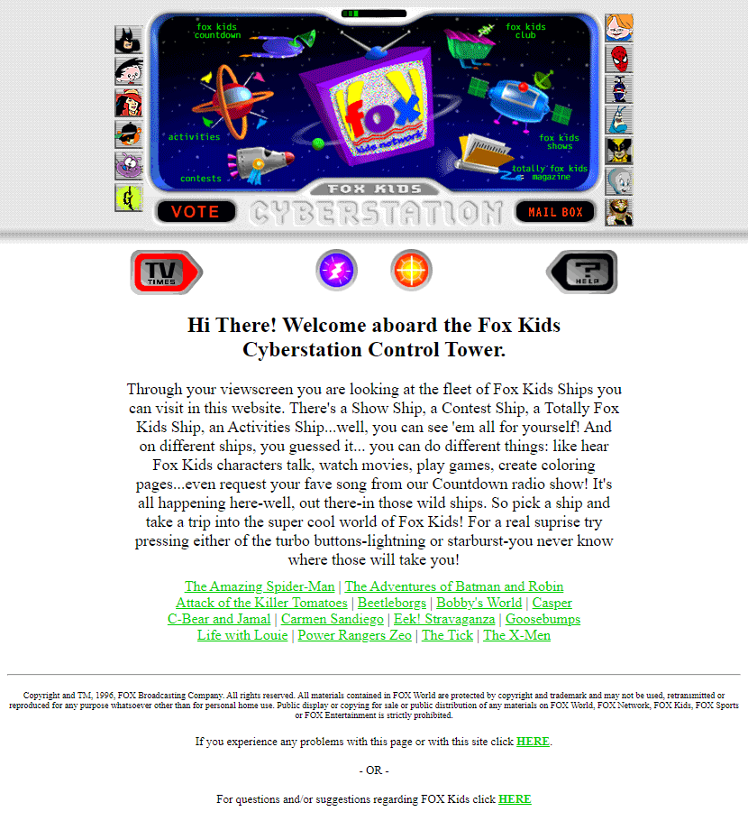 Fox Kids website in 1996