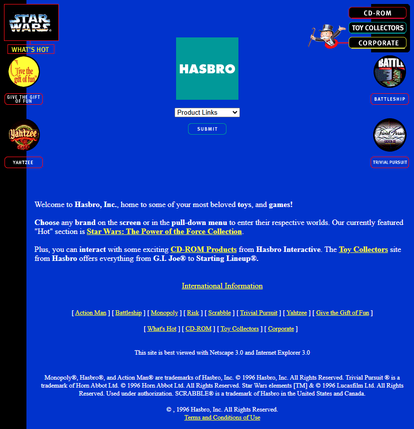 Hasbro website in 1996