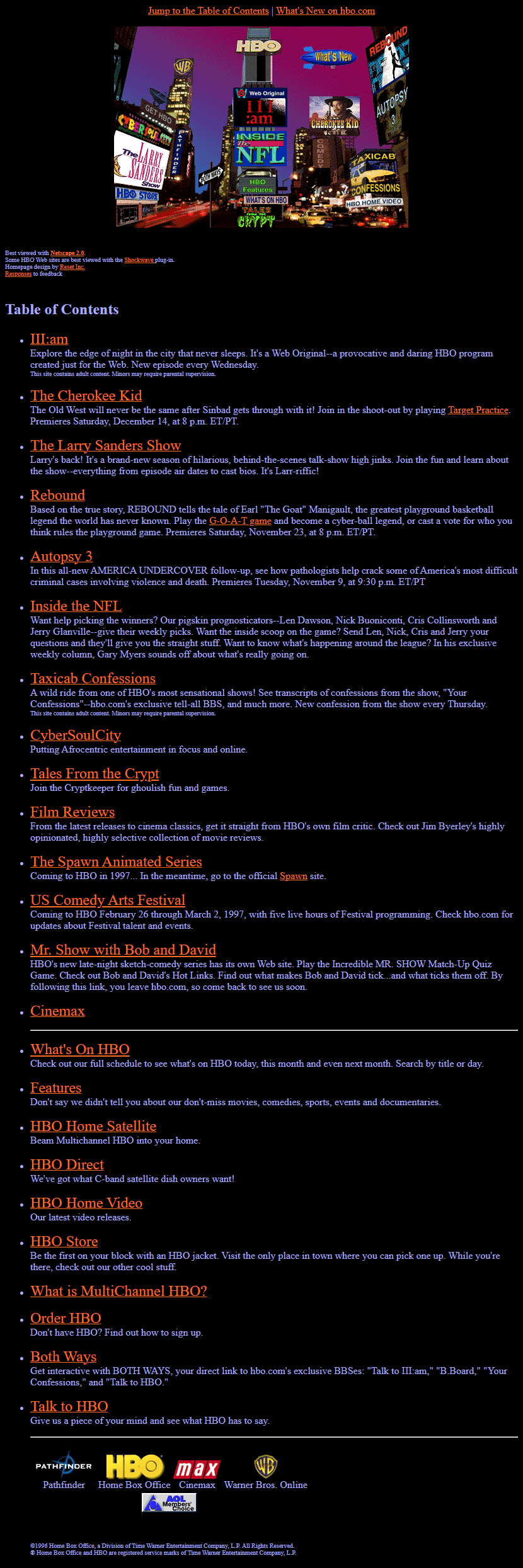 HBO website in 1996