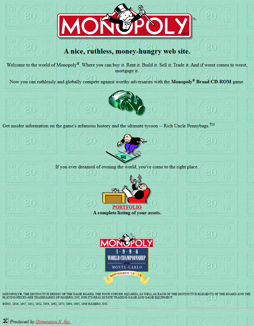 Monopoly website in 1996