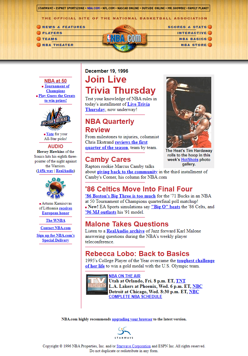 NBA.com website in 1996