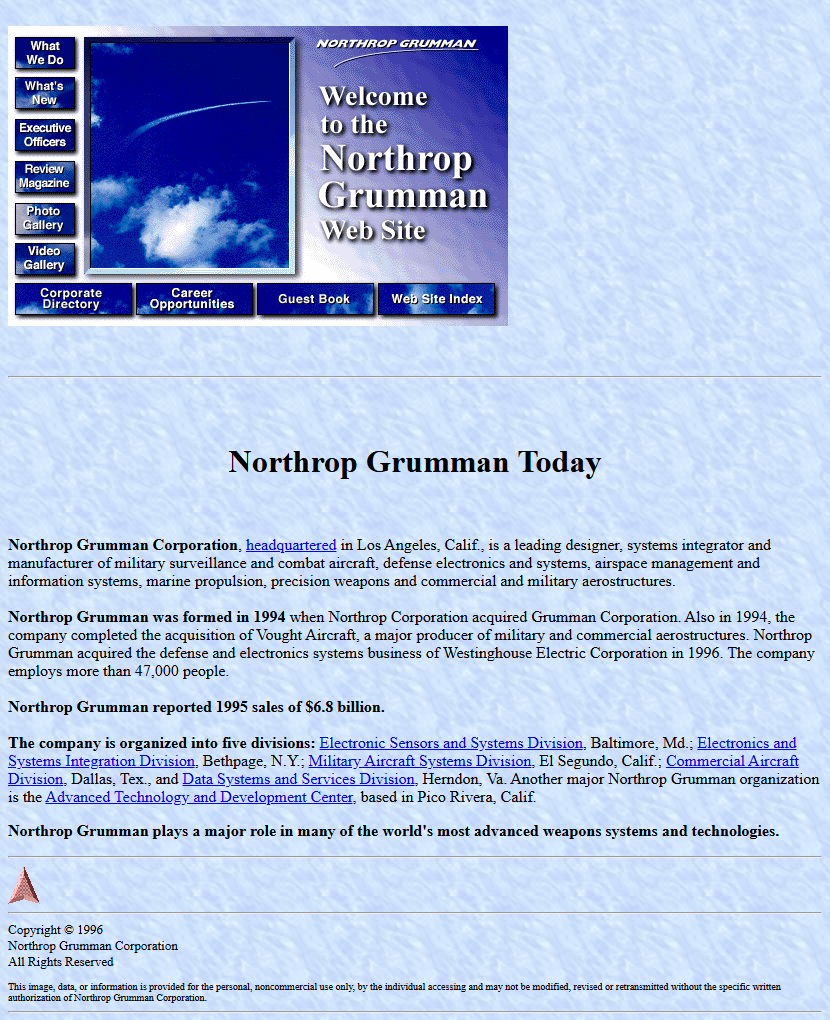 Northrop Grumman Corporation website in 1996
