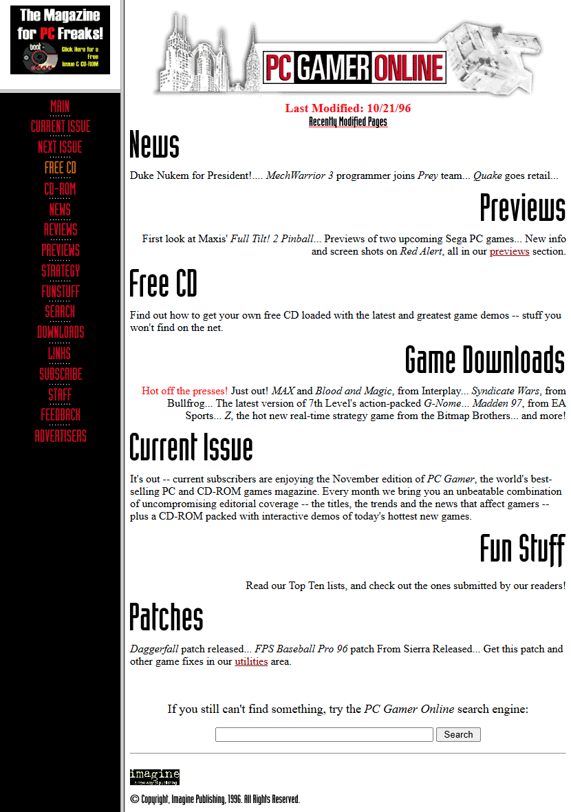 PC Gamer website in 1996