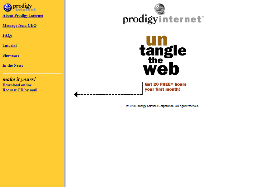 Prodigy Internet website in 1996