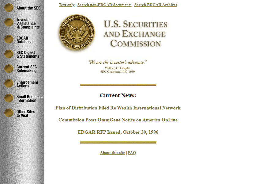 U.S. Securities and Exchange Commission website in 1996