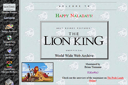 The Lion King WWW Archive website in 1996