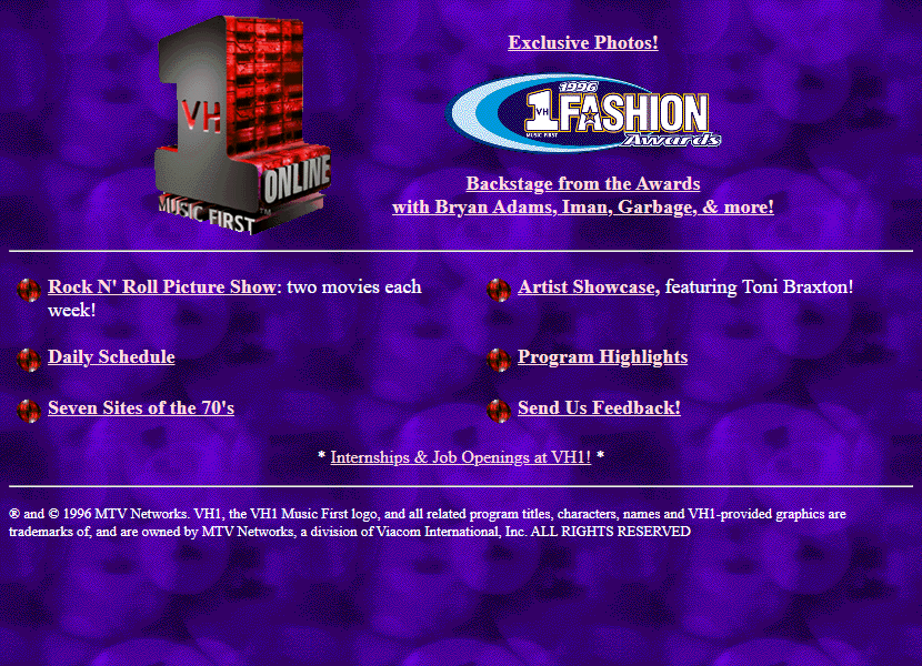 VH1 website in 1996