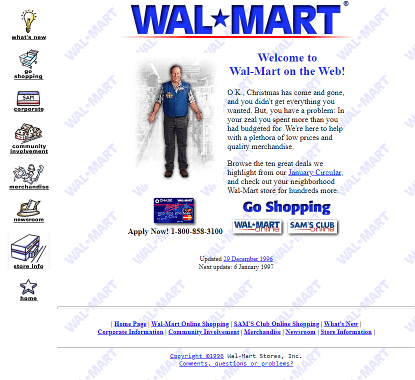 Walmart website in 1996