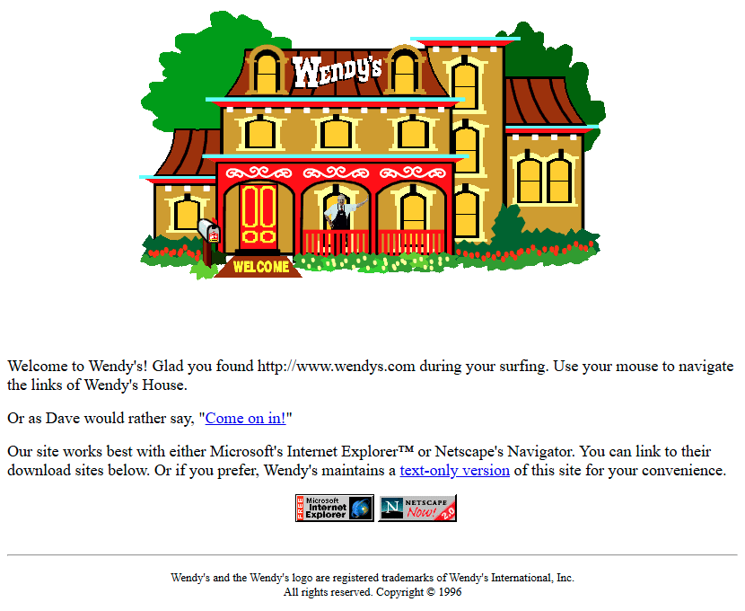 Wendy's website in 1996