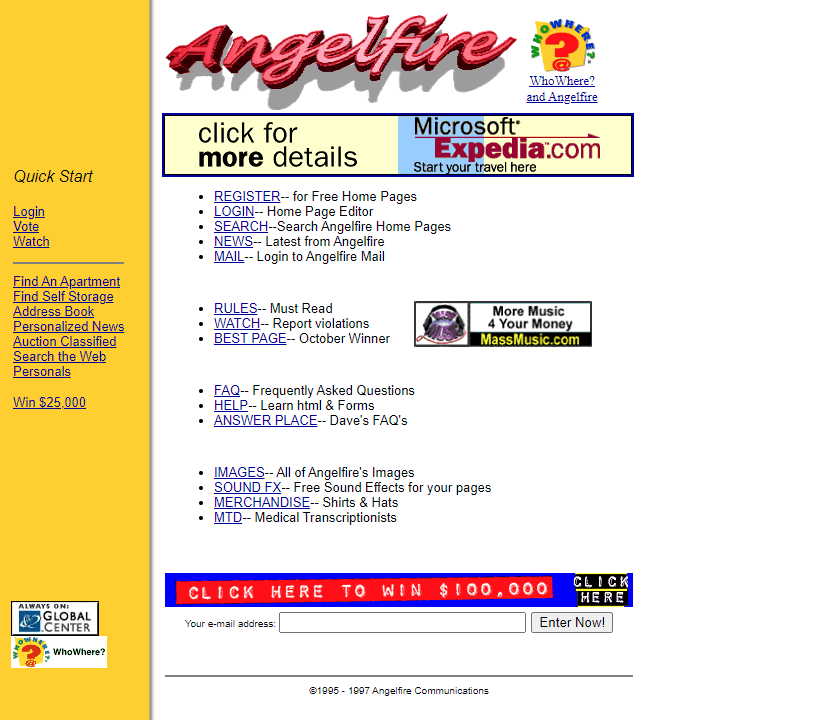 Angelfire website in 1997
