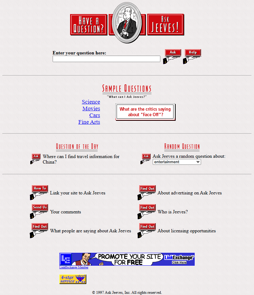 Ask Jeeves website in 1997