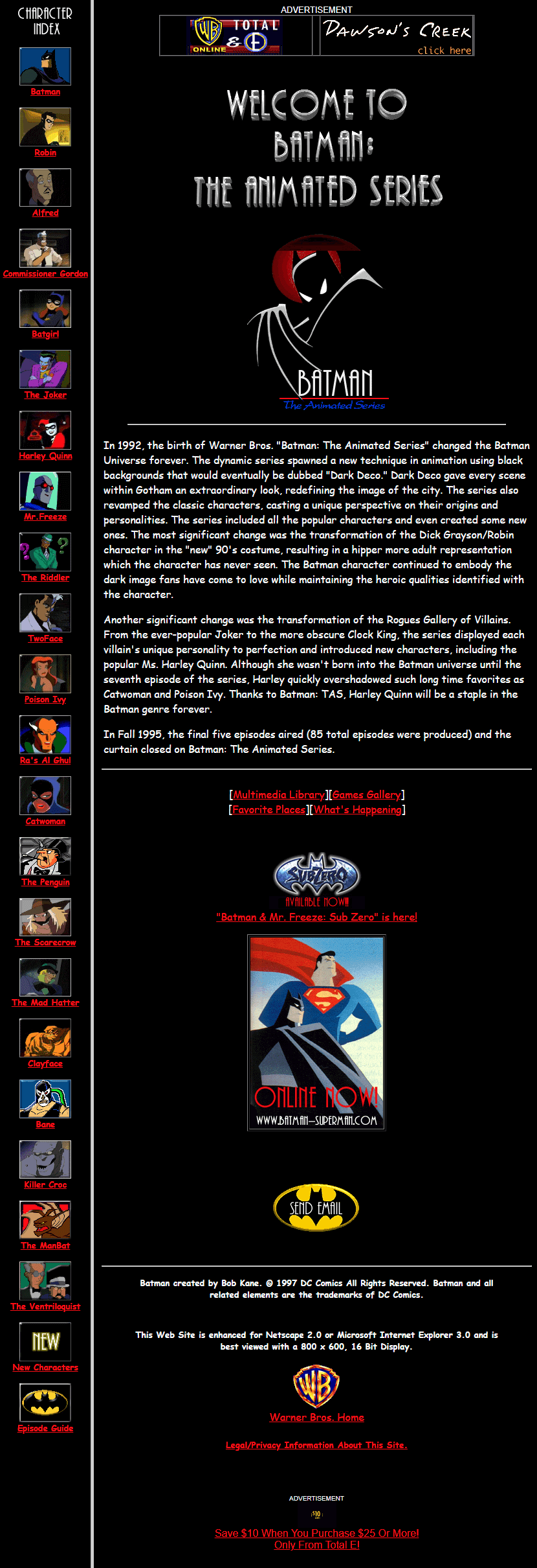 Batman: The Animated Series website in 1997