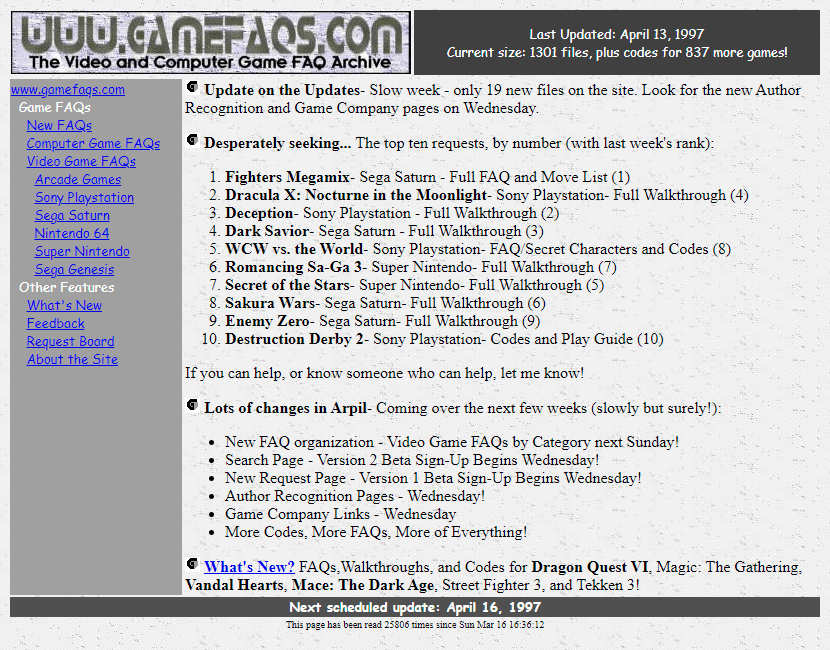 GameFAQs website in 1997