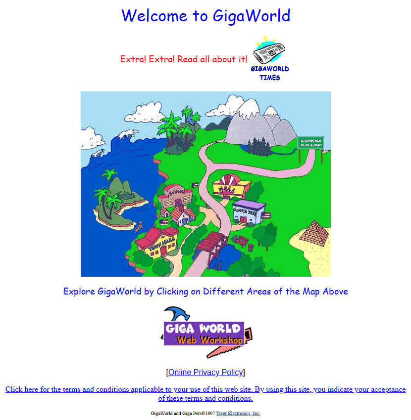 GigaWorld and Giga Pets website in 1997
