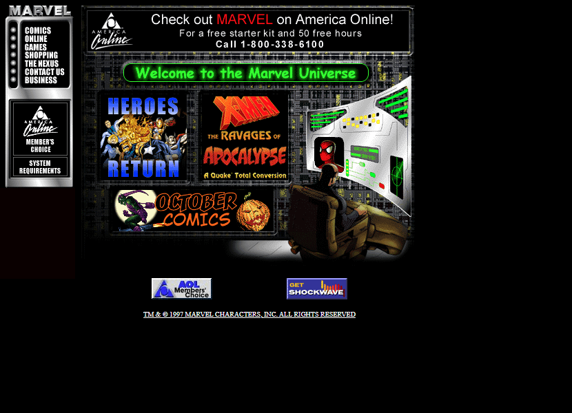 Marvel website in 1997