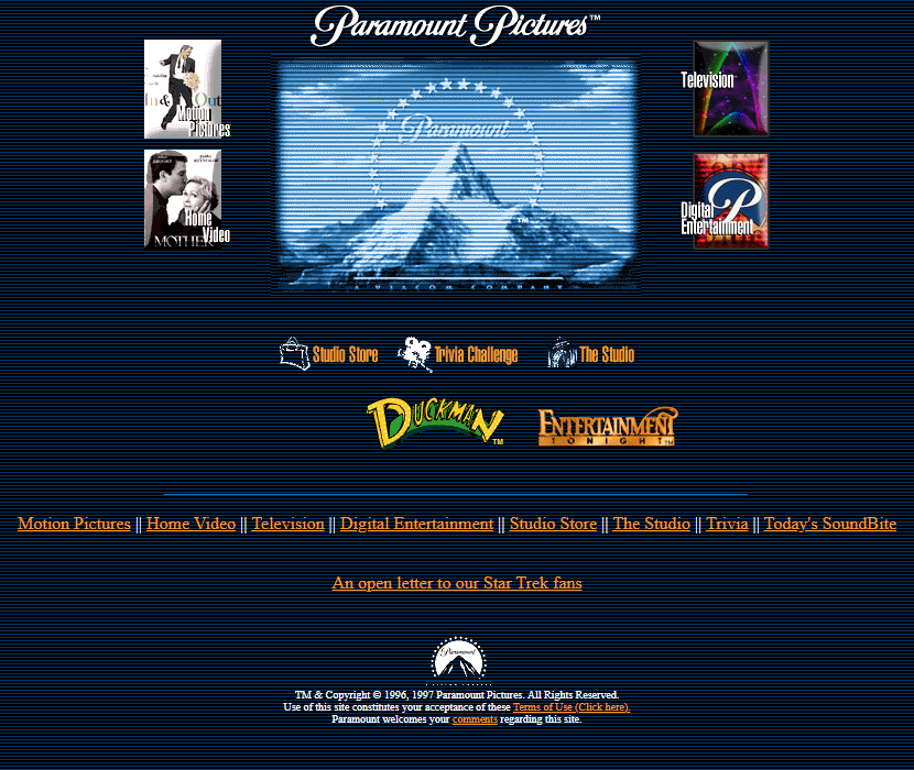 Paramount Pictures website in 1997