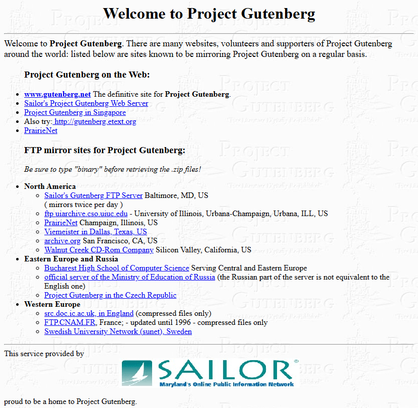 Project Gutenberg website in 1997