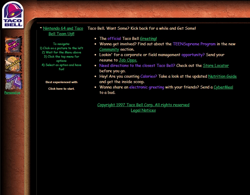 Taco Bell website in 1997