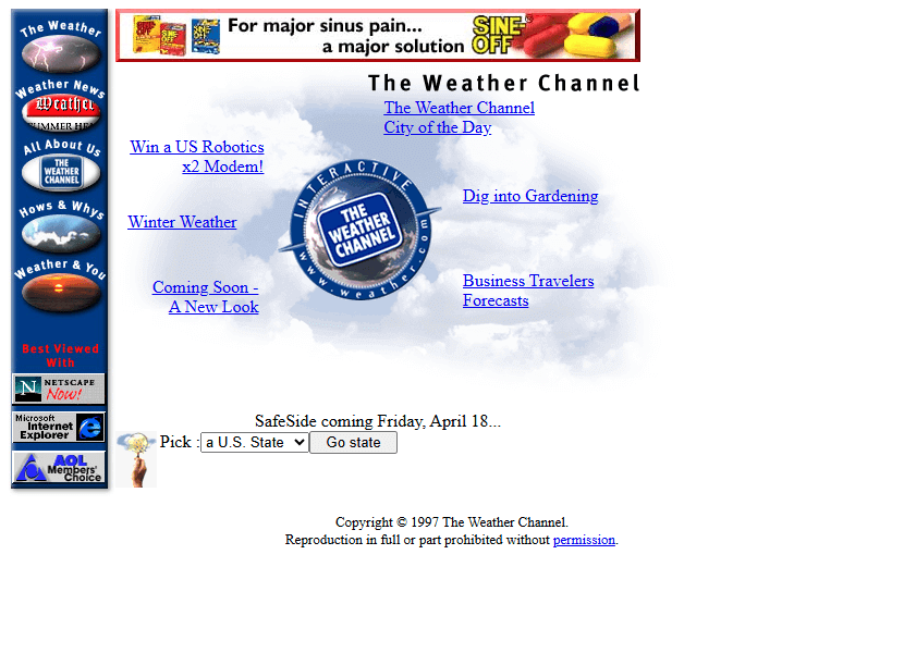 The Weather Channel website in 1997