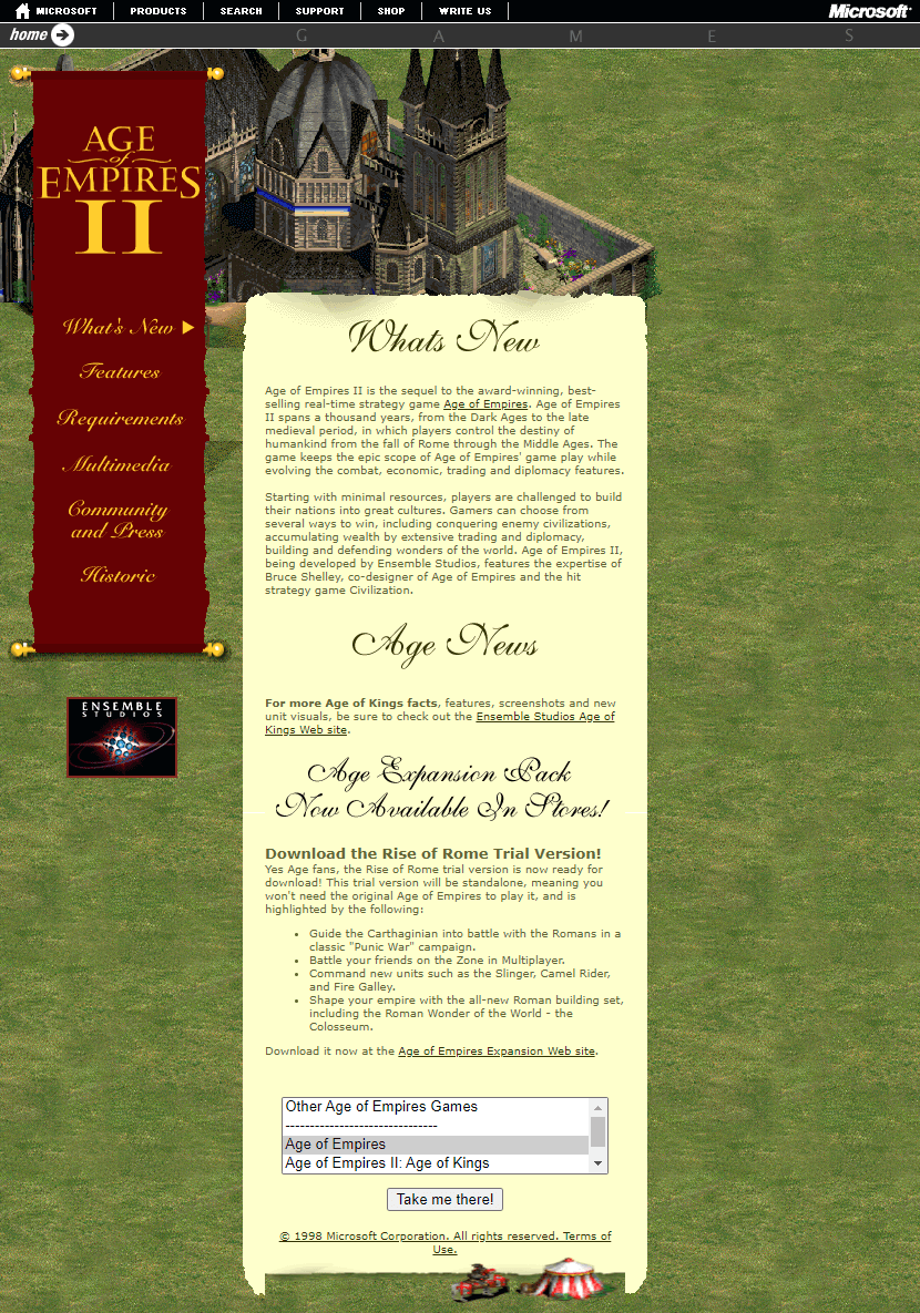 Age of Empires II website in 1998