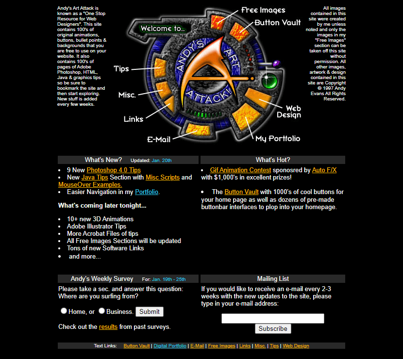 Andy's Art Attack website in 1998