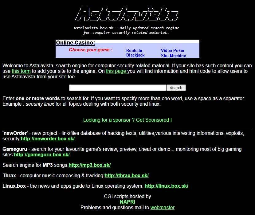 Astalavista.box.sk website in 1998
