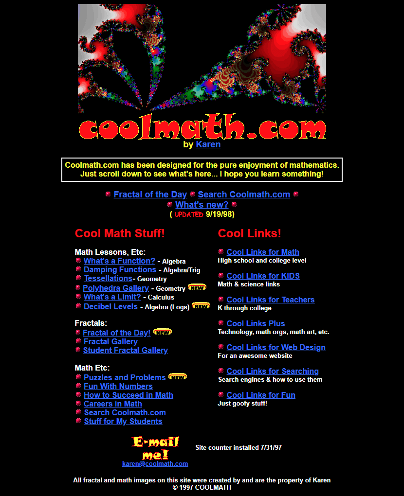 Cool Math website in 1998