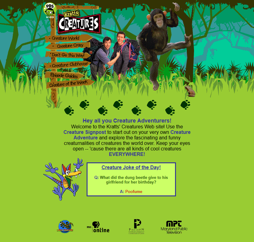 Kratts' Creatures website in 1998