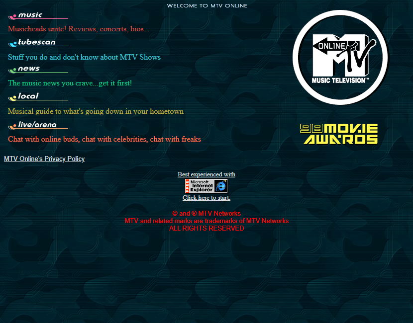 MTV Online website in 1998