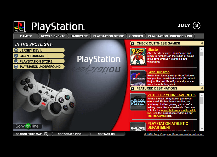 PlayStation website in 1998