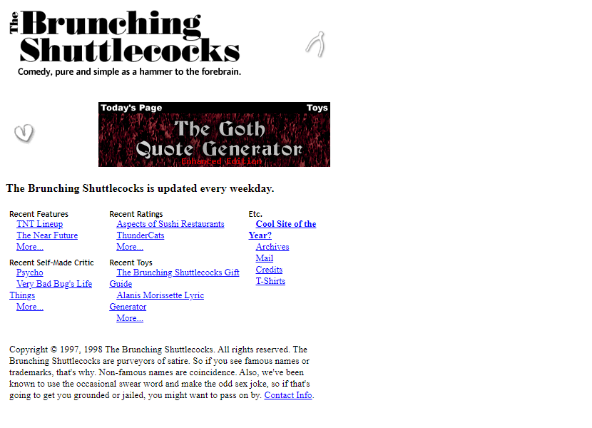 The Brunching Shuttlecocks website in 1998