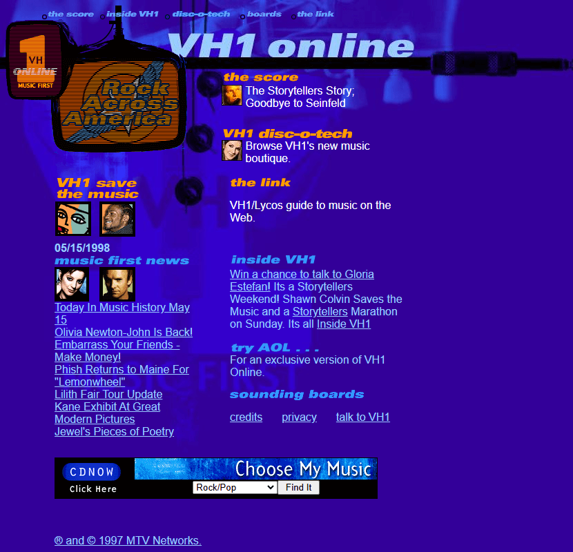 VH1 website in 1998