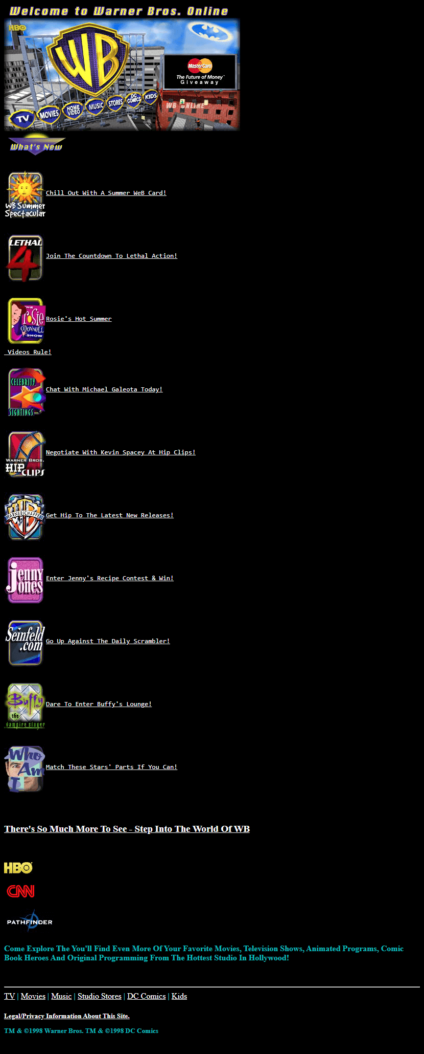 Warner Bros. website in 1998