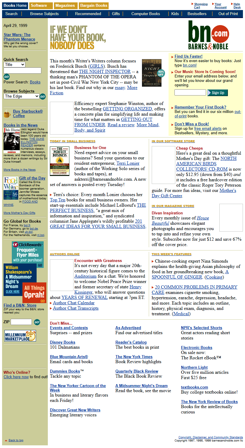 Barnes & Noble website in 1999