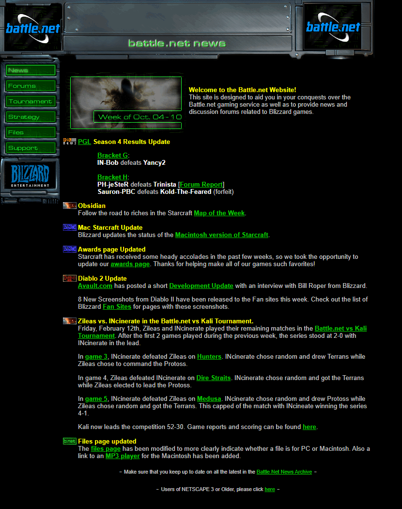 Battle.net website in 1999