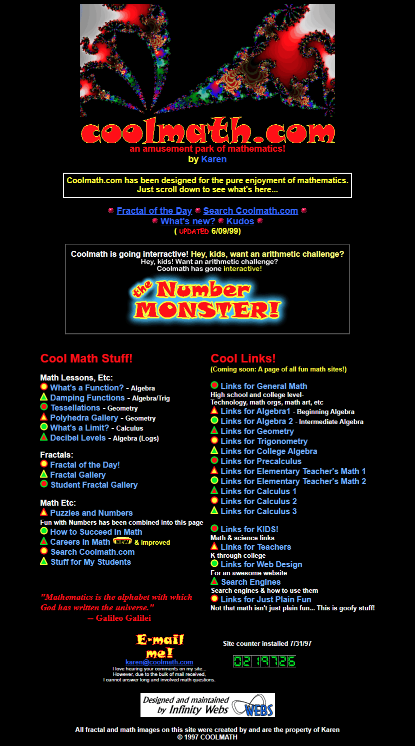 Cool Math website in 1999