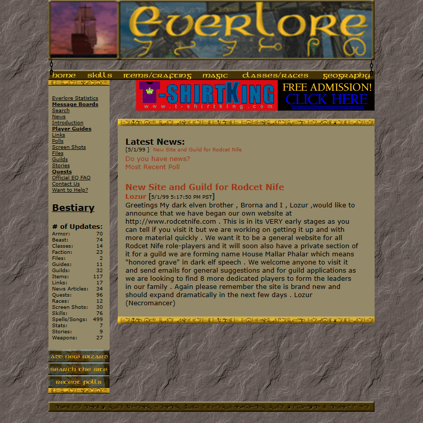 EverLore website in 1999
