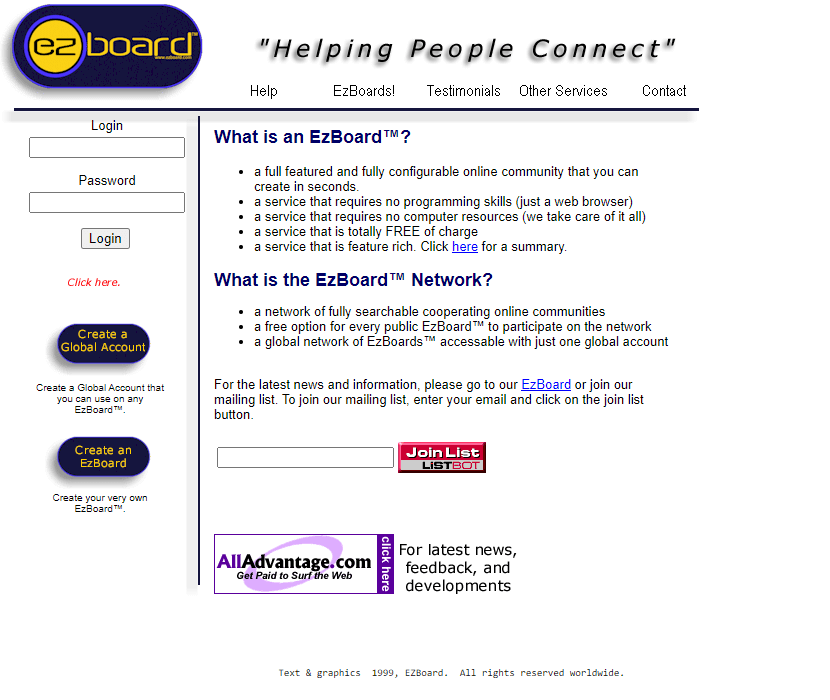 EzBoard website in 1999