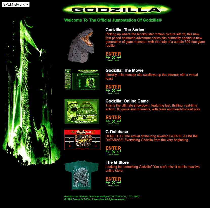 Godzilla website in 1999