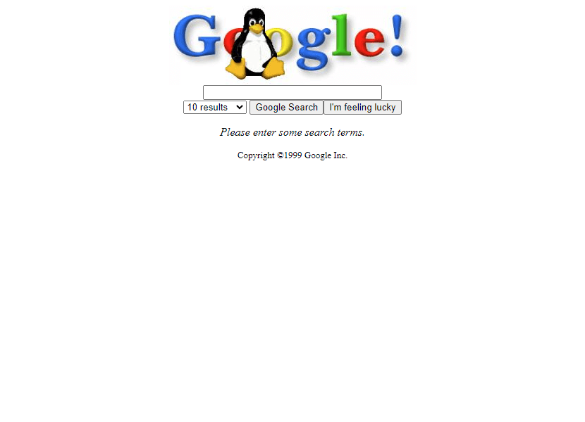 Google Search Linux in 1999