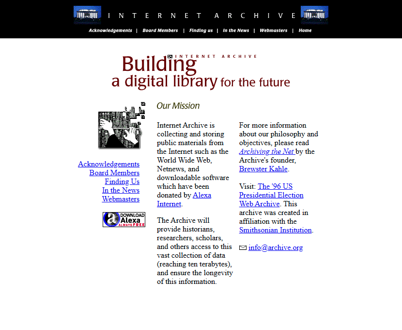 Internet Archive website in 1999