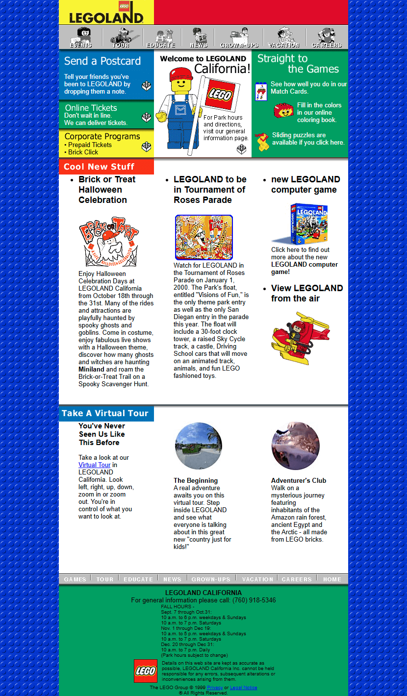 LEGOLAND California website in 1999