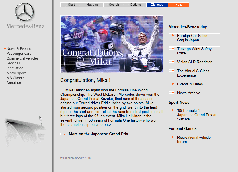 Mercedes-Benz website in 1999